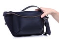 Black leather waist bag in hand Royalty Free Stock Photo