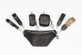 Black Leather Waist Pack with Straps and Purses Royalty Free Stock Photo