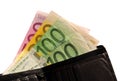 Black leather wallet and 900 euros Royalty Free Stock Photo