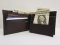 black leather wallet with american dollars banknotes and white background Royalty Free Stock Photo