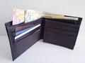 black leather wallet with argentinean banknotes and white background Royalty Free Stock Photo