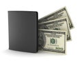 Black leather wallet and bank notes Royalty Free Stock Photo