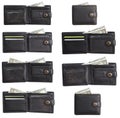 Black leather wallet with cash dollars set Royalty Free Stock Photo