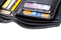 Black leather wallet with credit cards close up Royalty Free Stock Photo