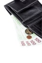 Black leather wallet with euro banknotes and coins Royalty Free Stock Photo