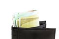 Black leather wallet with euro notes