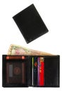 Black leather wallet filled with Ukrainian hryvnia Royalty Free Stock Photo