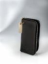 Black leather wallet with iron zipper