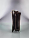 Black leather wallet with iron zipper