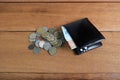 Black leather wallet with money Banknotes and coins Royalty Free Stock Photo