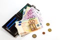 Black leather wallet and money euro Royalty Free Stock Photo