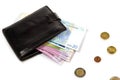 Black leather wallet and money euro Royalty Free Stock Photo