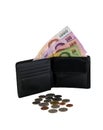 Black leather wallet with money isolated Royalty Free Stock Photo