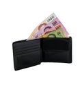 Black leather wallet with money isolated Royalty Free Stock Photo