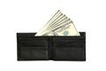 Black leather wallet with money isolated on white background Royalty Free Stock Photo