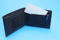 Black leather wallet opened with a blank white card mock up Royalty Free Stock Photo