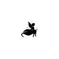 Black leave with fairy girl. Magic, fantasy. Isolated on white. Flat design