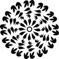 Black leaves, black flowers, Black and white floral leaf line art Mandala round design Illustration,. Royalty Free Stock Photo