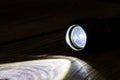 black led operational flashlight on rough wooden surface - closeup with selective focus Royalty Free Stock Photo