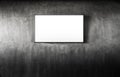 Black LED tv television mockup blank on gray concrete background. Living room led tv on concrete wall. Smart Tv mockup with blank Royalty Free Stock Photo