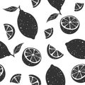 Black lemon seamless pattern on white background. Vector illustration.