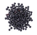 Black lentils isolated on white background. Dry beluga lentil grains pile. Top view. Royalty Free Stock Photo