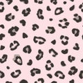 Black leopard or jaguar seamless pattern design on pink background. Trendy fashion fabric design. Vector illustration. Royalty Free Stock Photo