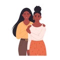 Black lesbian couple hugging and smiling. Sweetheart couple together. LGBT family, LGBT pride. Hand drawn vector