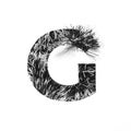 Black letter G of English alphabet made of tinsel isolated on white. Festive typeface for minimalistic stylish design