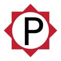 Black letter P with 8 corner star frame