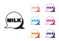 Black Lettering milk icon isolated on white background. Hand written design for label, brand, badge. Set icons colorful Royalty Free Stock Photo