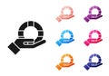 Black Lifebuoy in hand icon isolated on white background. Lifebelt symbol. Set icons colorful. Vector Royalty Free Stock Photo