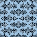 Black on Light Blue Fleur de Lis Arabic Geometrical Pattern Seamless Repeat Background Royalty Free Stock Photo