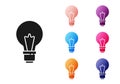 Black Light bulb with concept of idea icon isolated on white background. Energy and idea symbol. Inspiration concept Royalty Free Stock Photo