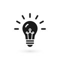 Black light bulb glowing icon. Isolated electric lamp on white background. Vector illustration, flat design Royalty Free Stock Photo