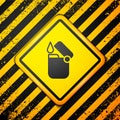 Black Lighter icon isolated on yellow background. Warning sign. Vector Royalty Free Stock Photo