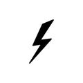 Black lightning bolt simple flat icon. storm or thunder and lightning strike sign isolated on white Royalty Free Stock Photo