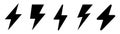 Black lightning bolt. Thunderbolt icons set. Black charge symbol. Thunderbolt icon set. Energy symbol. Lightning bolt sign set.