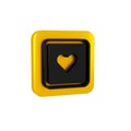 Black Like heart icon isolated on transparent background. Counter Notification Icon. Follower Insta. Yellow square