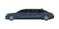 Black Limousine Car, Elegant Premium Luxurious Sedan Limo Vehicle, Side View Flat Vector Illustration Royalty Free Stock Photo