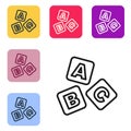 Black line ABC blocks icon isolated on white background. Alphabet cubes with letters A,B,C. Set icons in color square Royalty Free Stock Photo