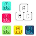 Black line ABC blocks icon isolated on white background. Alphabet cubes with letters A,B,C. Set icons in color square Royalty Free Stock Photo