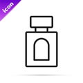 Black line Aftershave icon isolated on white background. Cologne spray icon. Male perfume bottle. Vector Royalty Free Stock Photo