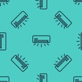 Black line Air conditioner icon isolated seamless pattern on green background. Split system air conditioning. Cool and Royalty Free Stock Photo