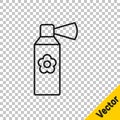 Black line Air freshener spray bottle icon isolated on transparent background. Air freshener aerosol bottle. Vector