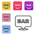 Black line Alcohol or beer bar location icon isolated on white background. Symbol of drinking, pub, club, bar. Set icons in color Royalty Free Stock Photo