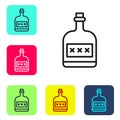 Black line Alcohol drink Rum bottle icon isolated on white background. Set icons in color square buttons. Vector Royalty Free Stock Photo