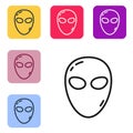 Black line Alien icon isolated on white background. Extraterrestrial alien face or head symbol. Set icons in color Royalty Free Stock Photo