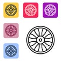 Black line Alloy wheel for car icon isolated on white background. Set icons in color square buttons. Vector Royalty Free Stock Photo