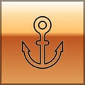 Black line Anchor icon isolated on gold background. Vector Royalty Free Stock Photo
